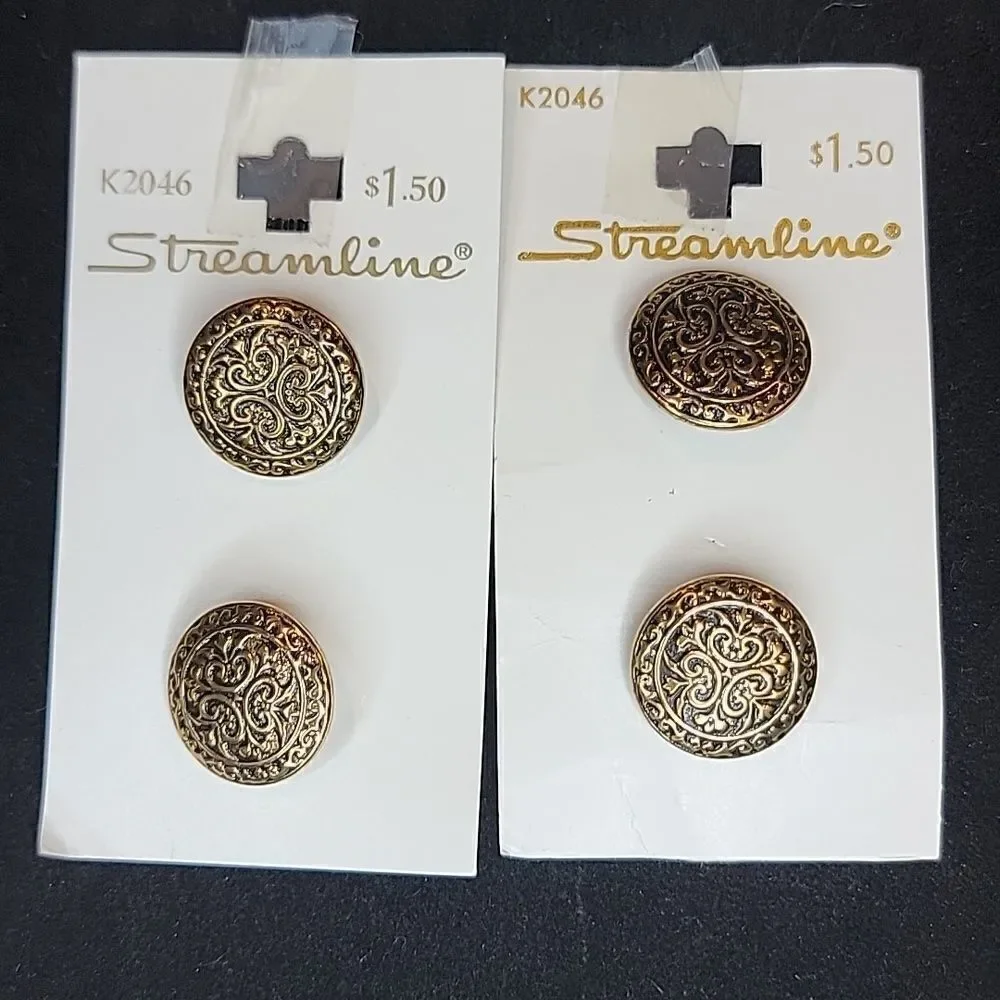 Streamline Vintage Gold Metal Buttons Card Set of 2 #K2046